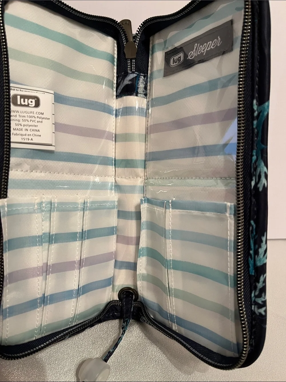 LUG - Trolley Cosmetic Case & Sleeper Brush Holder Combo- Stars and Shells Navy